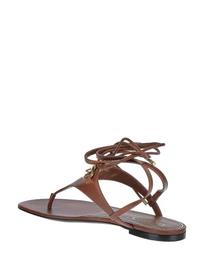 Shop Valentino Vlogo Chain Calfskin Flat Thong Sandals In Leather Brown