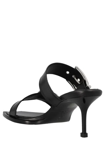 Alexander Mcqueen Elevate Your Steps In Timeless Black Leather Sandals In Black