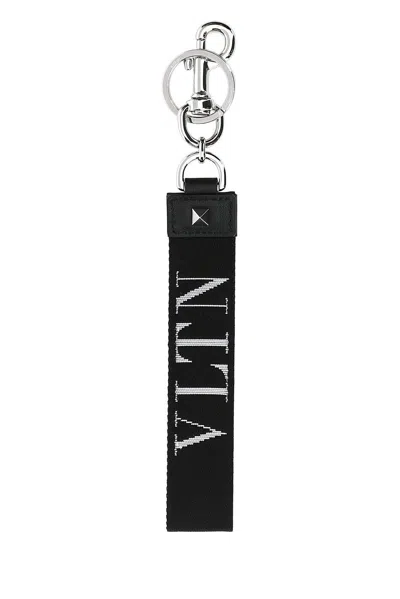 Shop Valentino Garavani Rockstud Logo Detailed Keyring In Black