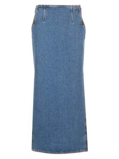 Shop Etro Washed Denim Long Skirt In Light Blue