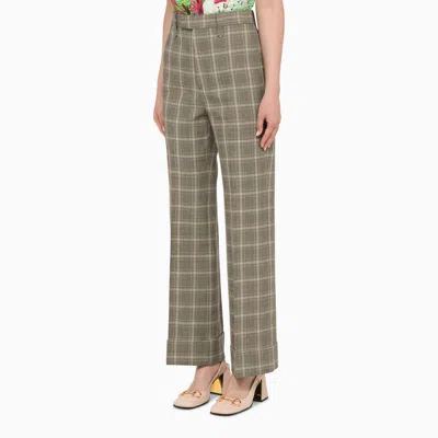 Gucci Wool And Linen Trousers With Prince Of Wales Motif In Grey
