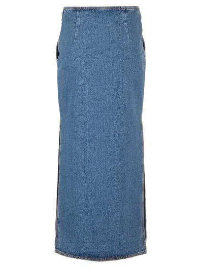 Shop Etro Washed Denim Long Skirt In Light Blue