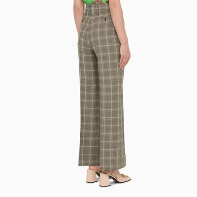 Gucci Wool And Linen Trousers With Prince Of Wales Motif In Grey