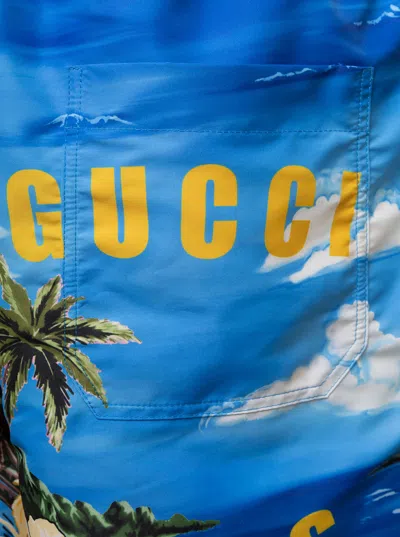 Gucci Printed Poplin Bermuda Shorts In Blue