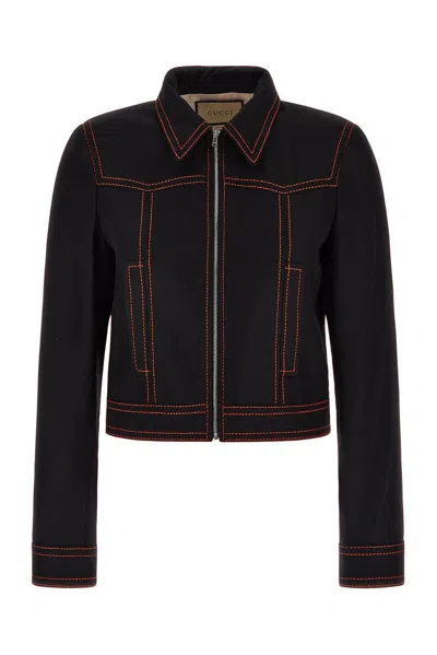 Shop Gucci Top Stitched Long Sleeved Bomber Jacket In Black