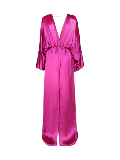 Gucci Wrap-front Balloon-sleeve Silk-blend Gown In Pink