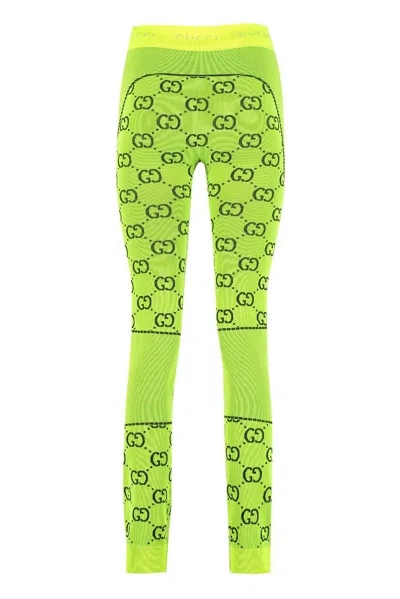 Shop Gucci Monogram Jacquard Leggings In Yellow