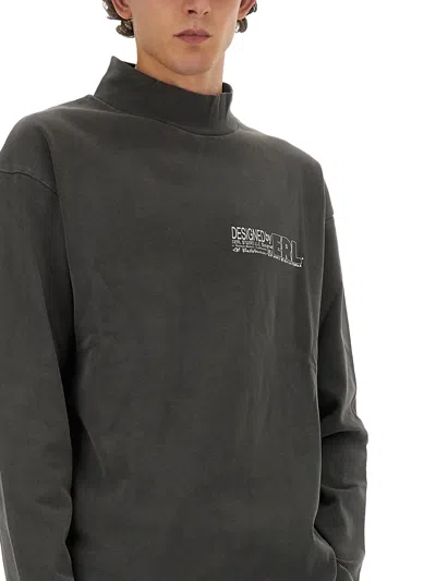 Shop Erl High-neck Chest Logo Ribbed Sweatshirt