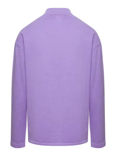 Shop Erl Lilac Crewneck Pullover With Embroidered Motif In Cotton Unisex