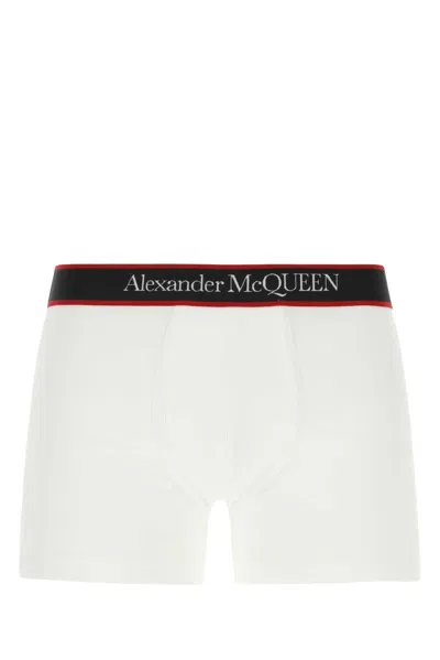 Shop Alexander Mcqueen Logo-waist Stretch Boxer Shorts In White