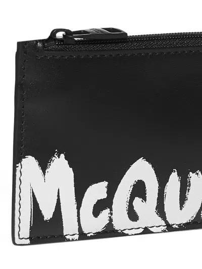 Shop Alexander Mcqueen Graffiti Logo Zipped Cardholder In Black