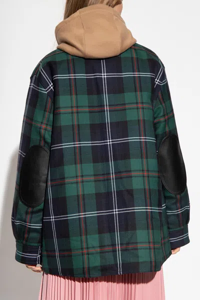 Burberry Embroidered Logo Check Wool Overshirt Dark Viridian Green In Green