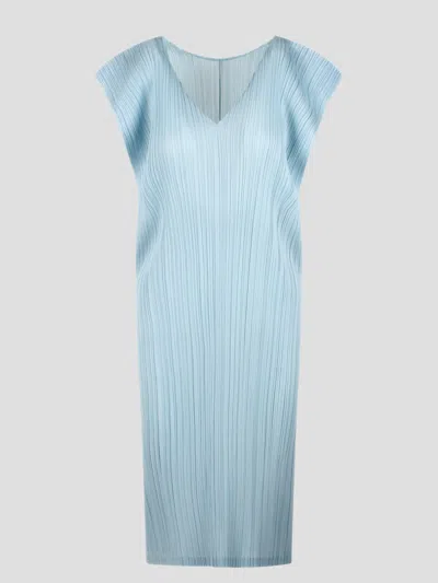 Shop Issey Miyake March Pleated Midi Dress In Blue
