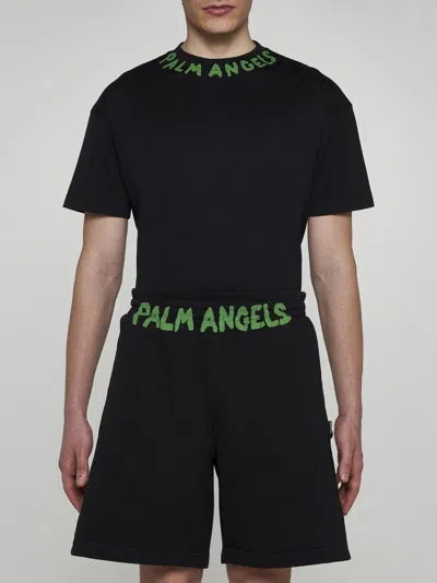 Shop Palm Angels Logo Cotton Sweatshorts In Black Green