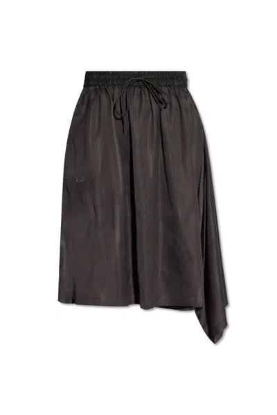 Shop Y-3 Logo-printed Asymmetric-hem Drawstring Draped Skirt