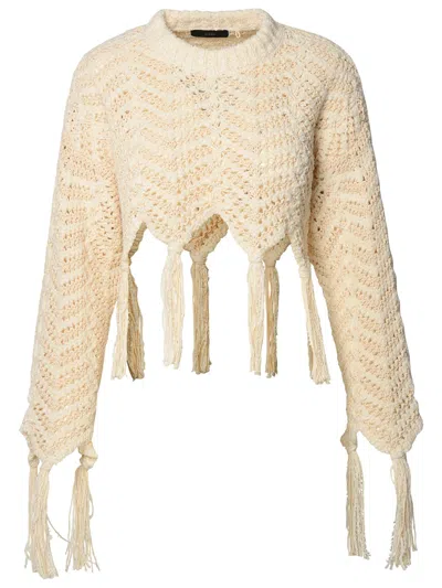 Shop Alanui Linen Blend Cropped Sweater In Cream