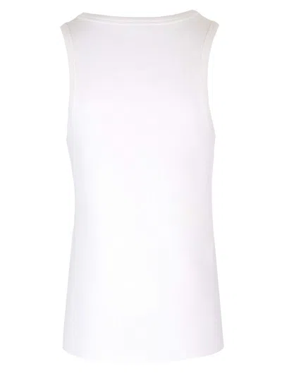 Shop Moncler Ribbed Tank Top With Embroidered Logo In Bianco