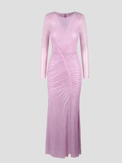 Shop Self-portrait Rhinestone Mesh Maxi Dress In Pink & Purple