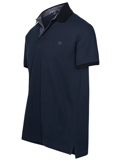 Shop Etro Polo Shirt In Blue Cotton In Blu Scurissimo 1