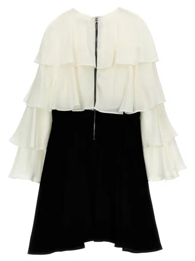 Shop Balmain Tiered Sleeves Dress In White/black