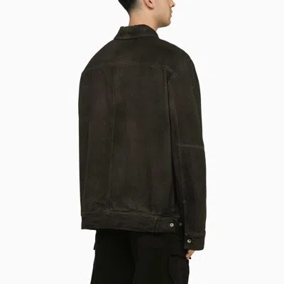 Shop Rick Owens Black Washed-effect Denim Jacket In Dark Dust