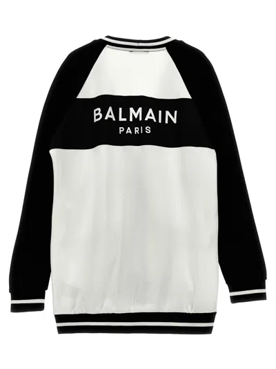 Shop Balmain Logo Cardigan In White/black