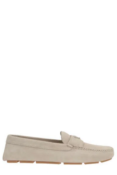Prada Design Loafers With Subtle Stitched Detail In Pomice