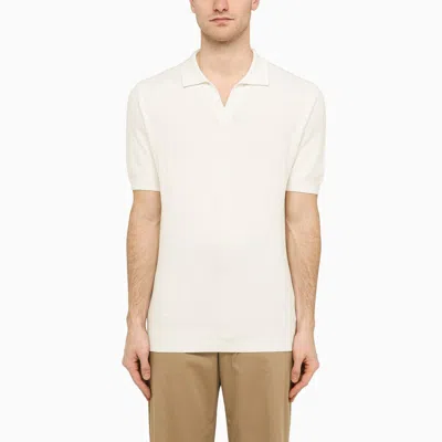 Shop Tagliatore White Silk And Cotton Polo Shirt In Panna