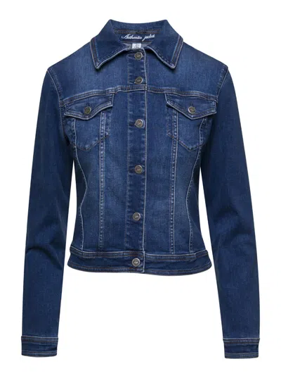 Shop Liu •jo Blue Cropped Denim Jacket In Cotton Woman Liu-jo In Denim Blue