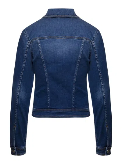 Shop Liu •jo Blue Cropped Denim Jacket In Cotton Woman Liu-jo In Denim Blue