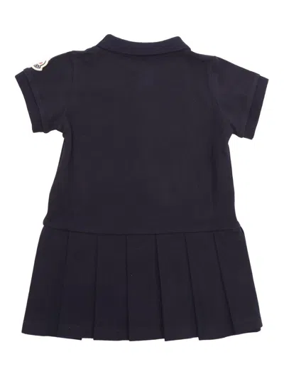 Shop Moncler Logo Patch Pleated Polo Shirt Dress In Blue