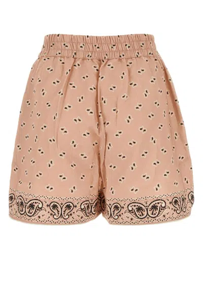 Shop Palm Angels Printed Linen Blend Shorts In Pink/black