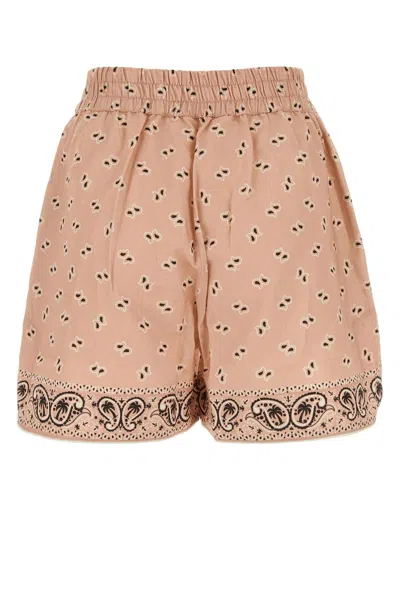 Palm Angels Printed Pattern Linen Blend Shorts In Pink/black
