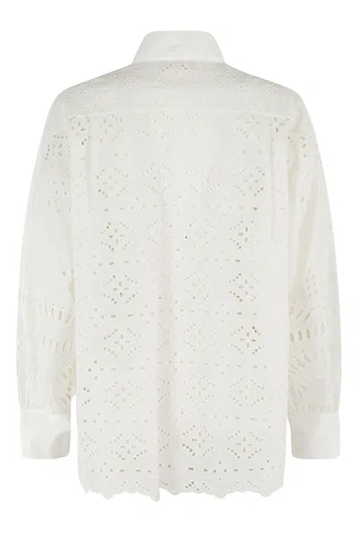 Ermanno Firenze Perforated Half Button Shirt In Off White