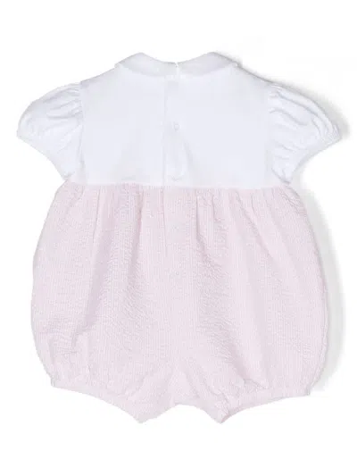 Shop Il Gufo Pink And White Bimateric Short Playsuit With Appliqué Flowers