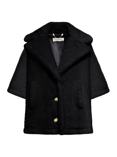 Shop Max Mara Single-breasted Teddy Coat In Black