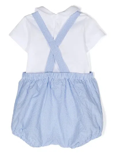 Shop Il Gufo White And Light Blue Two Piece Set With Seersucker Dungarees