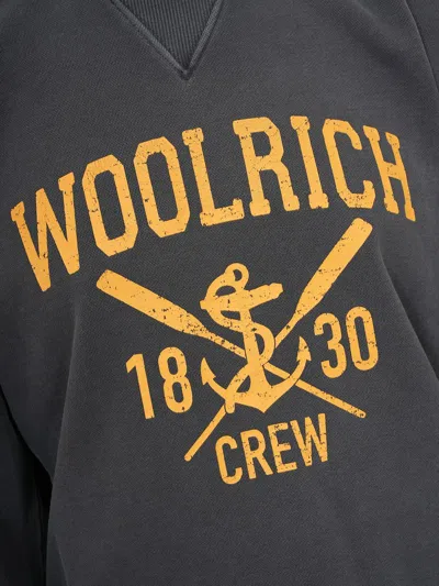 Shop Woolrich Logo Printed Crewneck Sweatshirt In Navy
