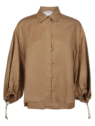 Shop Max Mara Buttoned Long-sleeved Top In Beige