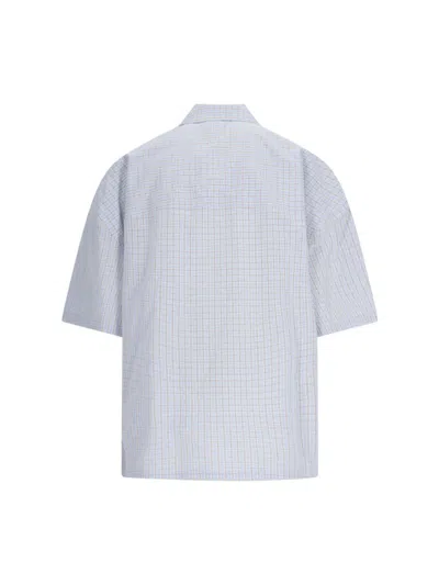 Shop Bottega Veneta Bv Embroidered Check Overshirt In Light Blue