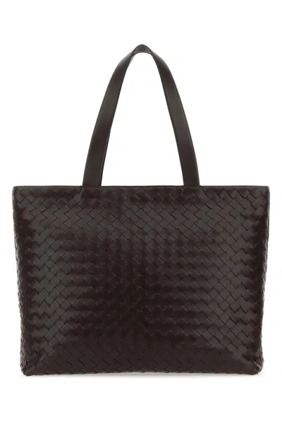 Shop Bottega Veneta Dark Brown Leather Intrecciato Shopping Bag