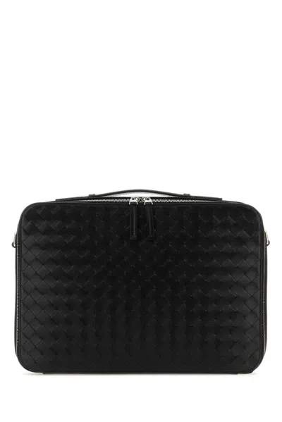 Shop Bottega Veneta Intrecciato Zipped Briefcase In Black