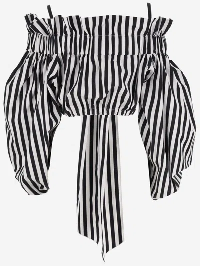 Shop Patou Striped Cotton Crop Top In Black