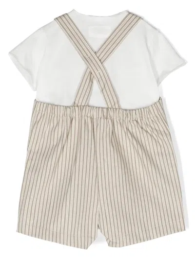 Shop Teddy &amp; Minou Two Piece Set With Striped Dungarees In Beige In Brown