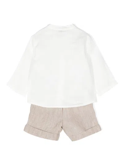 Shop Il Gufo Beige And White Linen Two Piece Set In Brown