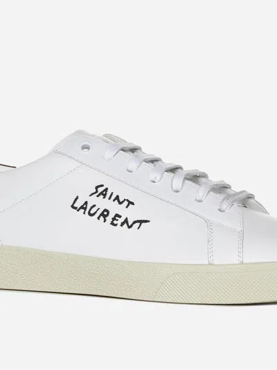 Shop Saint Laurent Logo Leather Low-top Sneakers In White