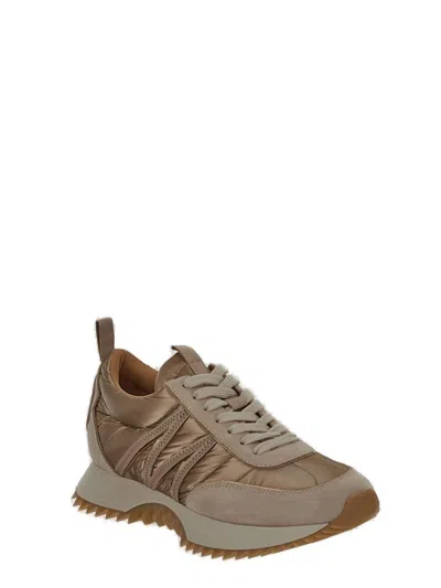 Shop Moncler Round Toe Lace-up Sneakers In Beige