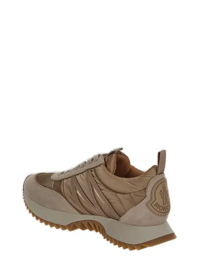 Shop Moncler Round Toe Lace-up Sneakers In Beige