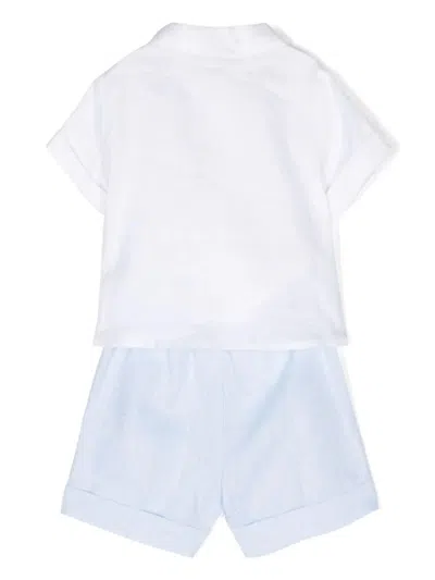 Shop Il Gufo Two Piece Linen Set In White And Light Blue