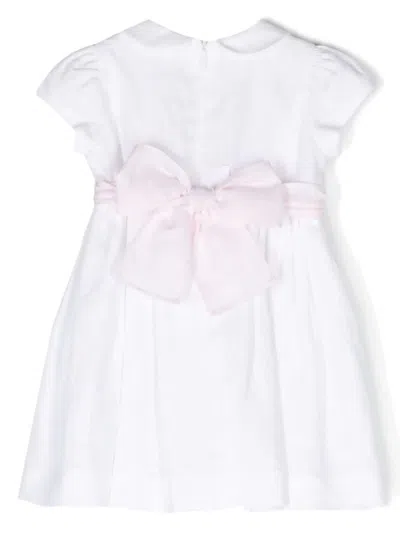 Shop Il Gufo White Linen Dress With Pink Belt